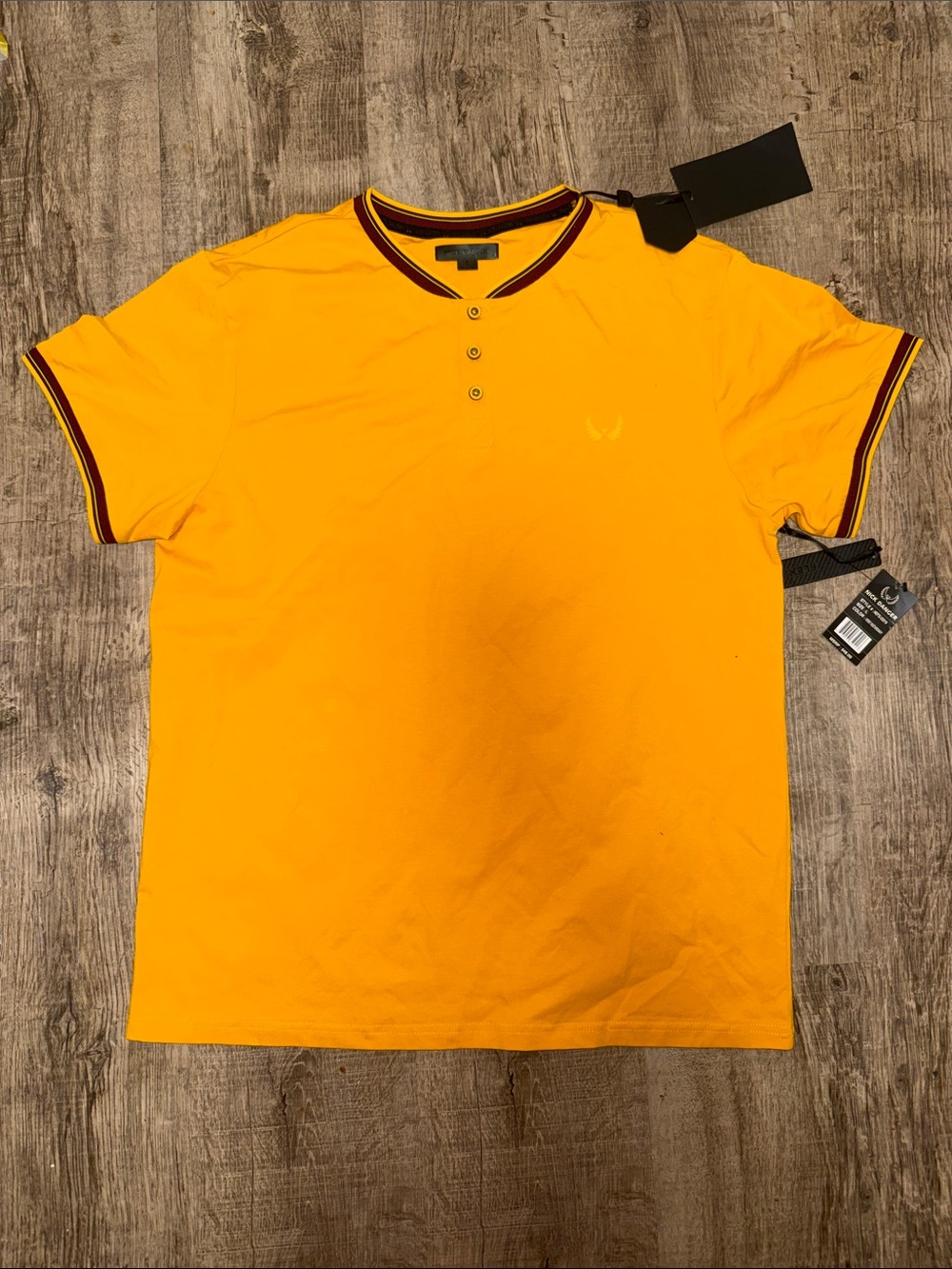 Men's Short-Sleeve Polo Henley in Bright Yellow with Contrast Trim